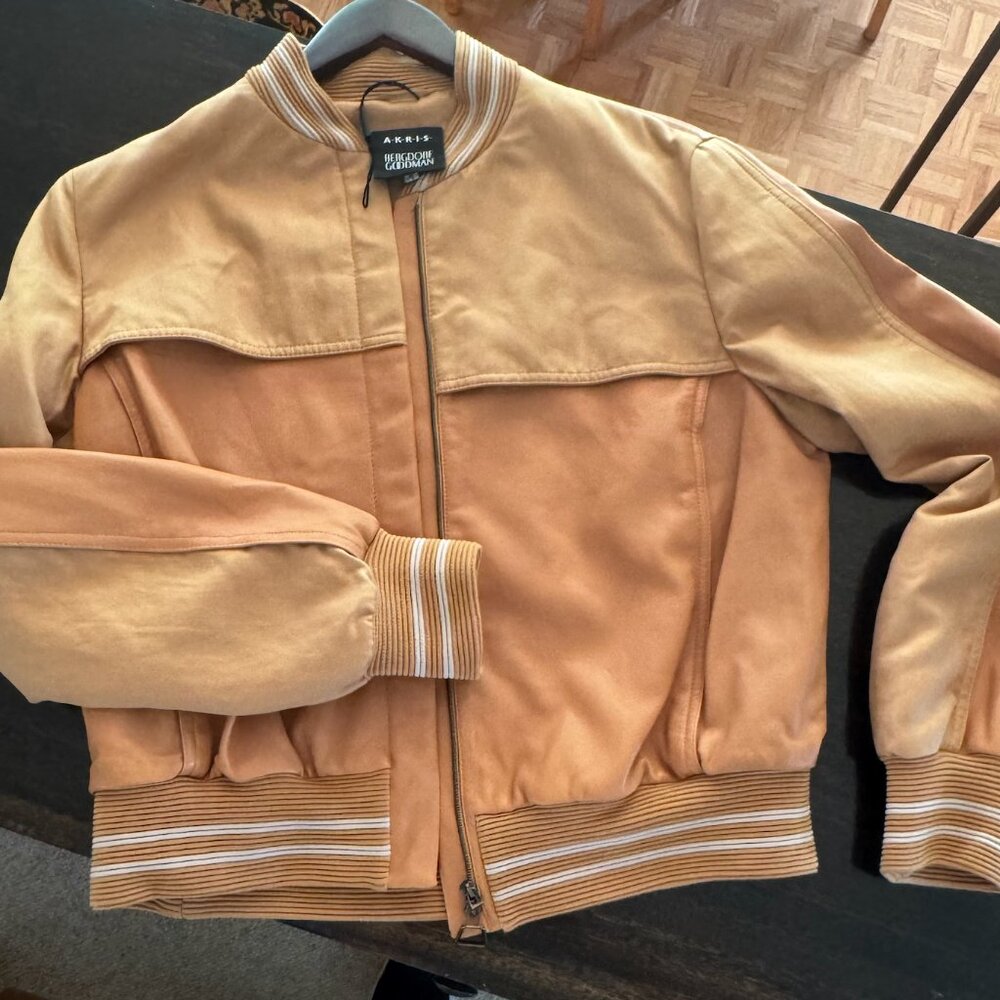 Akris Sz 10 Bergdorf Goodman Lamb Nappa Leather Bomber Jacket Tan / Camel NEW